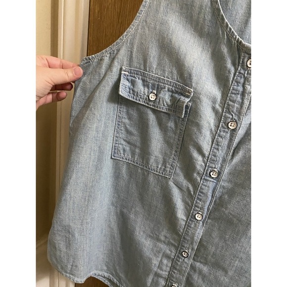 Rag & Bone Jean Womens Button Sleeveless Tank Top Blue Cotton Distress Denim L - Picture 4 of 8